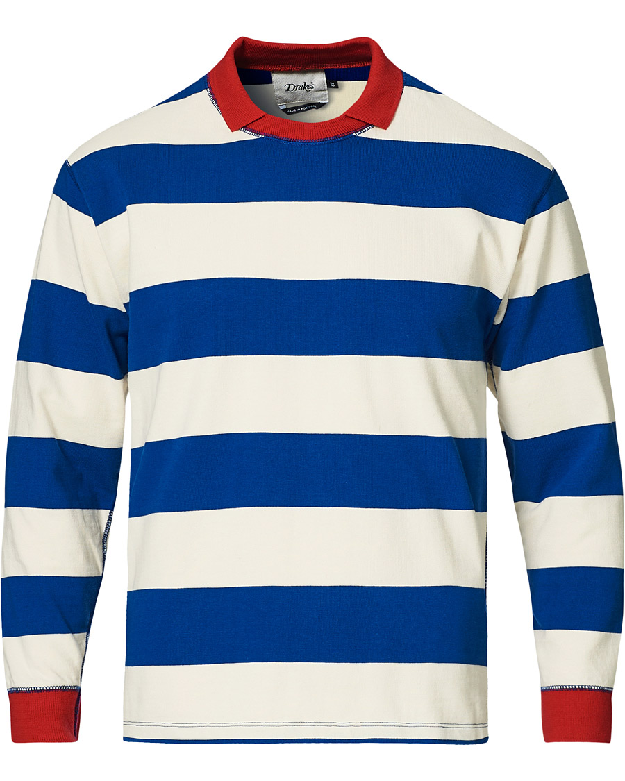 Homme | T-shirts | Drake's | Mock Collar Long Sleeve Tee Blue/White