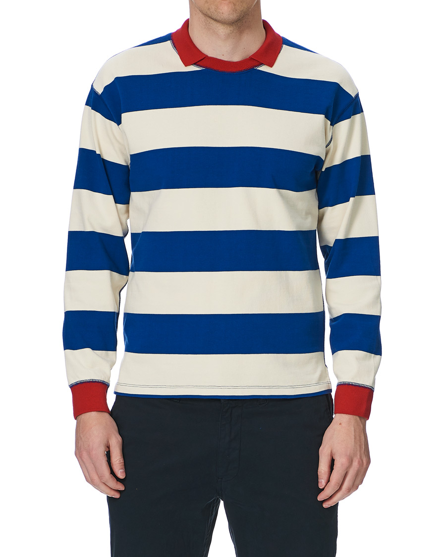 Homme | T-shirts | Drake's | Mock Collar Long Sleeve Tee Blue/White