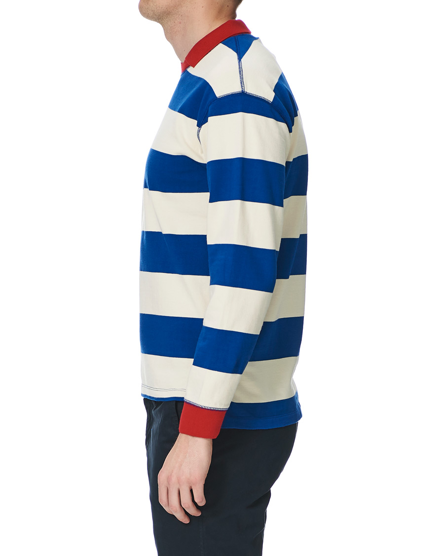 Homme | T-shirts | Drake's | Mock Collar Long Sleeve Tee Blue/White