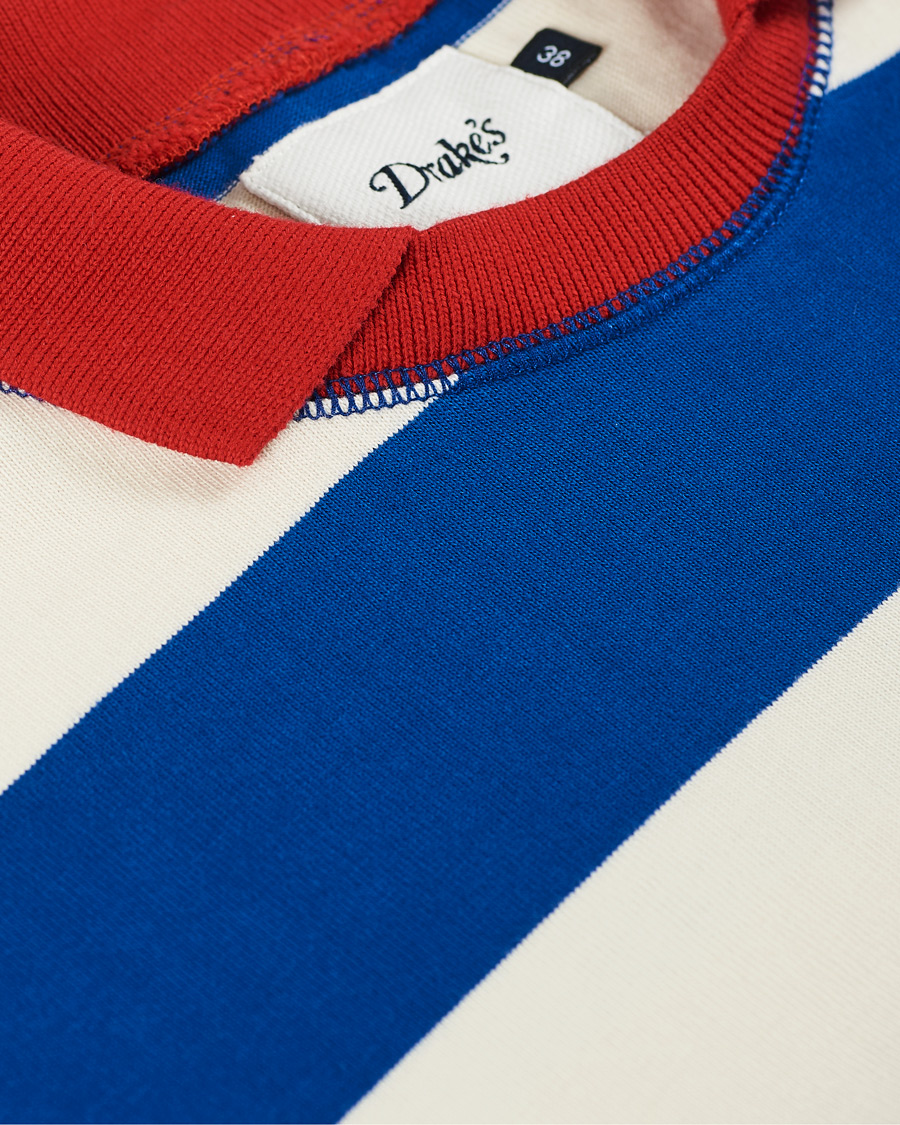 Homme | T-shirts | Drake's | Mock Collar Long Sleeve Tee Blue/White