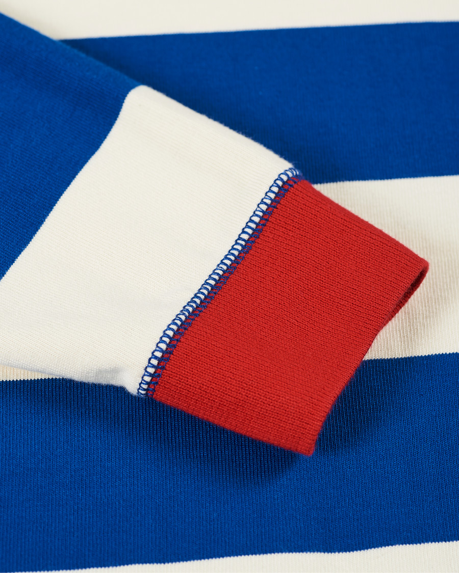 Homme | T-shirts | Drake's | Mock Collar Long Sleeve Tee Blue/White