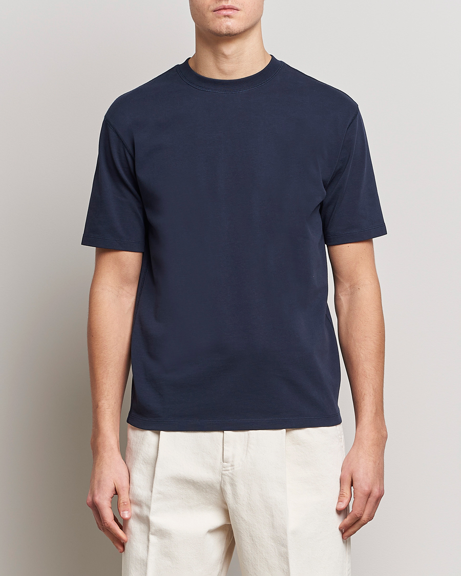 Homme | Preppy Authentic | Drake's | Short Sleeve Hiking Tee Navy