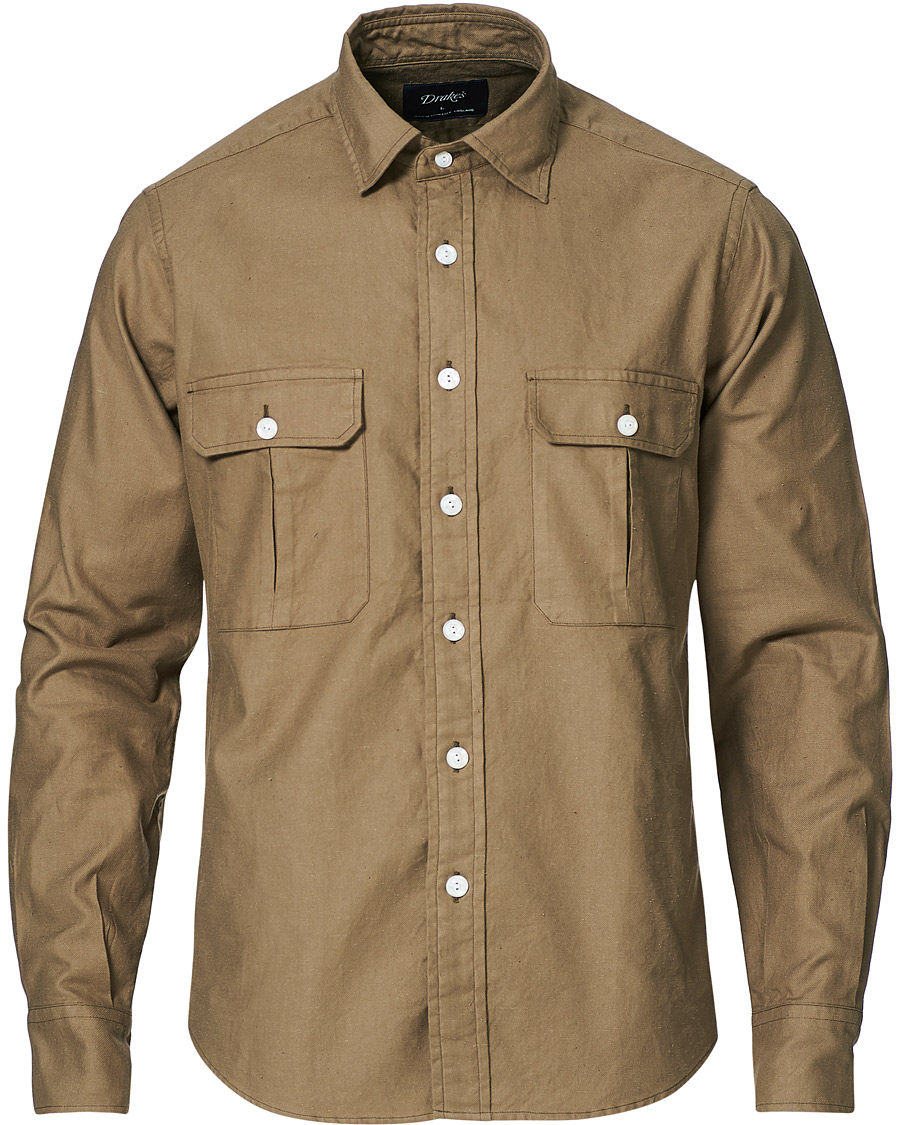 Homme | Chemises | Drake's | Two Pocket Cotton Work Shirt Khaki
