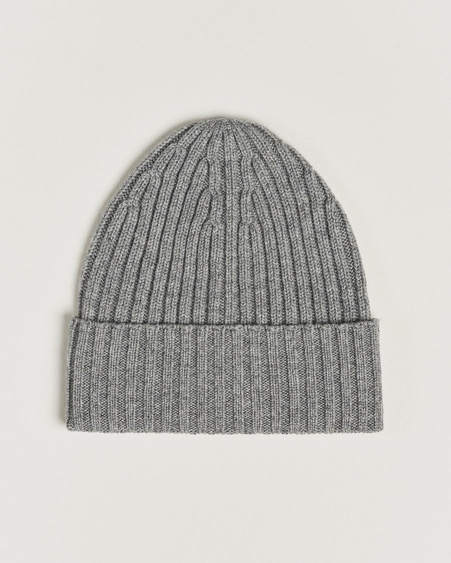 Homme | Bonnets | Piacenza Cashmere | Ribbed Cashmere Beanie Grey Melange