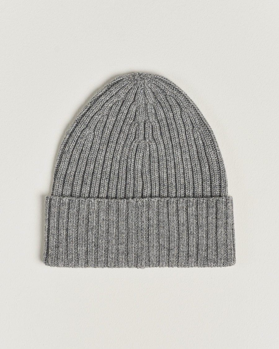 Homme | Bonnets | Piacenza Cashmere | Ribbed Cashmere Beanie Grey Melange