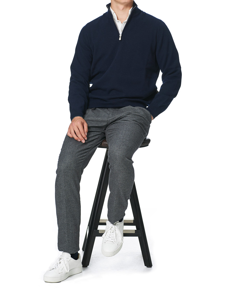 Homme | Pulls Et Tricots | Brunello Cucinelli | 2 Ply Cashmere Half Zip Navy
