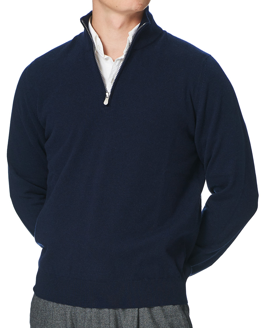 Homme | Pulls Et Tricots | Brunello Cucinelli | 2 Ply Cashmere Half Zip Navy