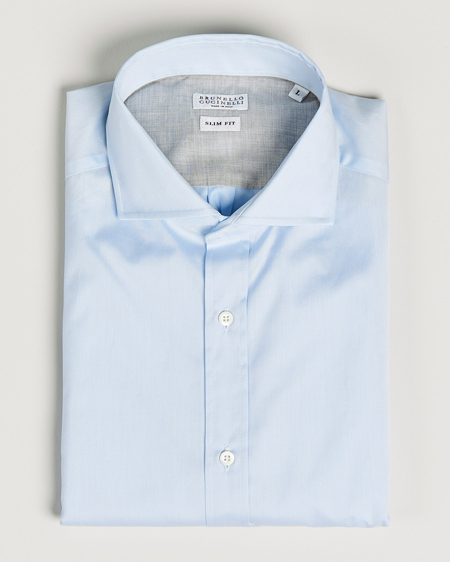 Homme | Chemises | Brunello Cucinelli | Slim Fit Poplin Shirt Light Blue