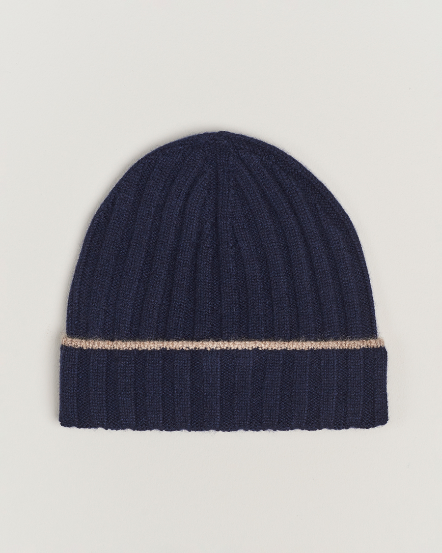 Homme | Brunello Cucinelli Cashmere Contrast Beanie Navy | Brunello Cucinelli | Cashmere Contrast Beanie Navy