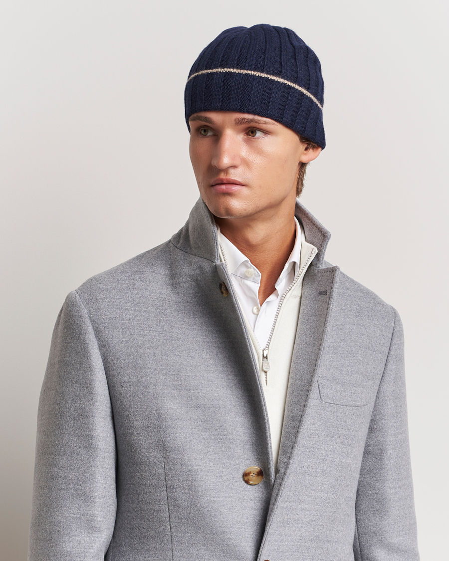 Homme | Brunello Cucinelli Cashmere Contrast Beanie Navy | Brunello Cucinelli | Cashmere Contrast Beanie Navy