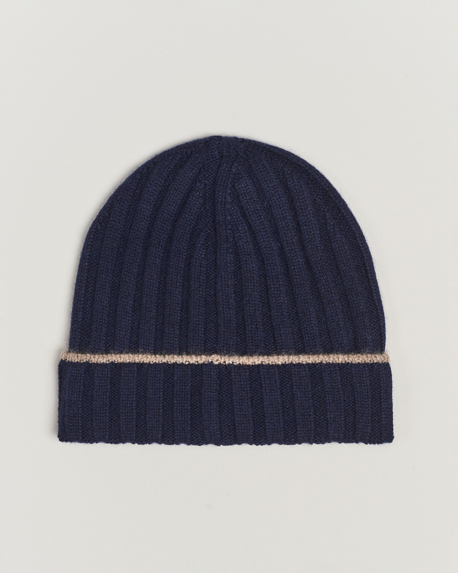 Homme | Brunello Cucinelli Cashmere Contrast Beanie Navy | Brunello Cucinelli | Cashmere Contrast Beanie Navy