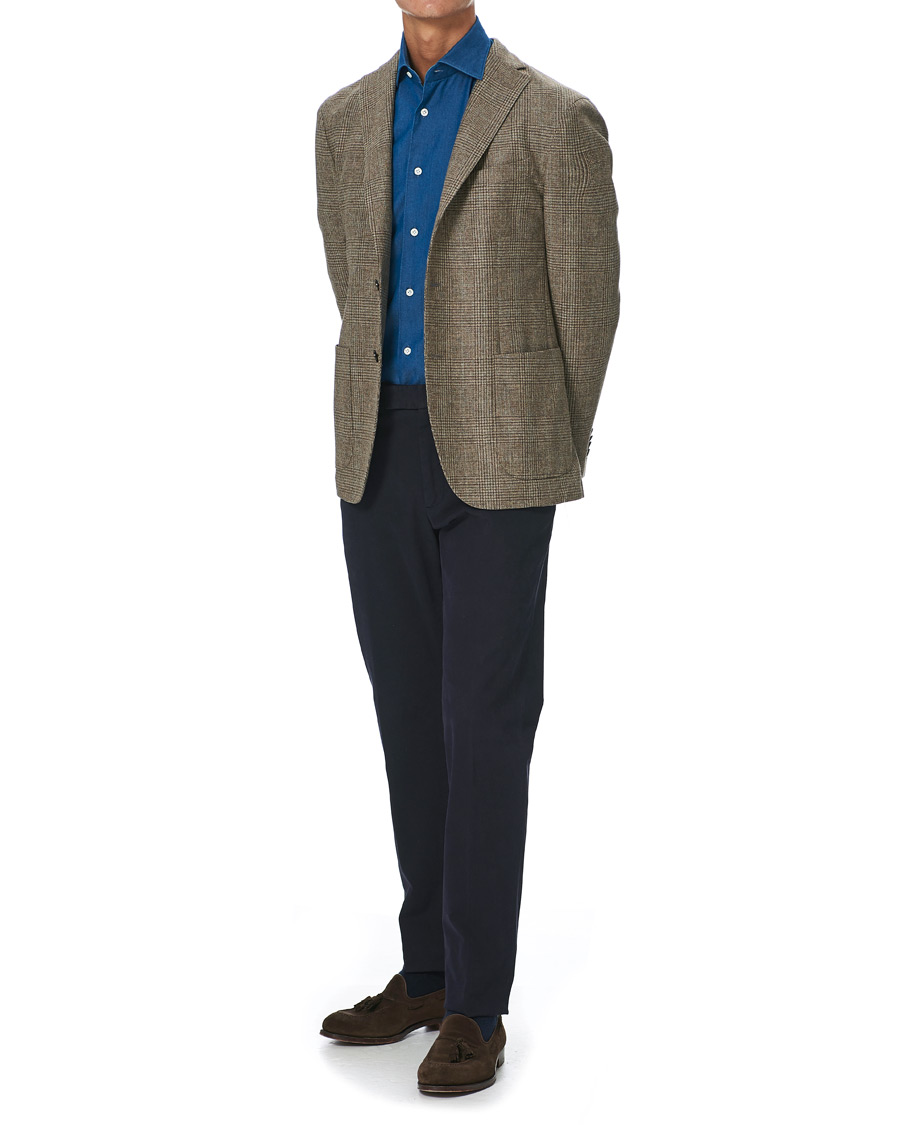 Homme | Chemises | Mazzarelli | Cut Away Down Denim Shirt Dark Indigo