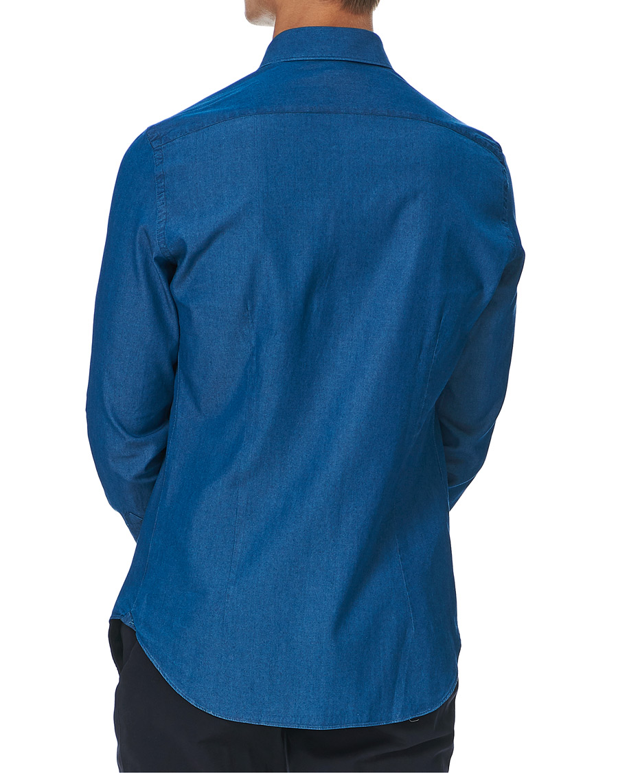 Homme | Chemises | Mazzarelli | Cut Away Down Denim Shirt Dark Indigo