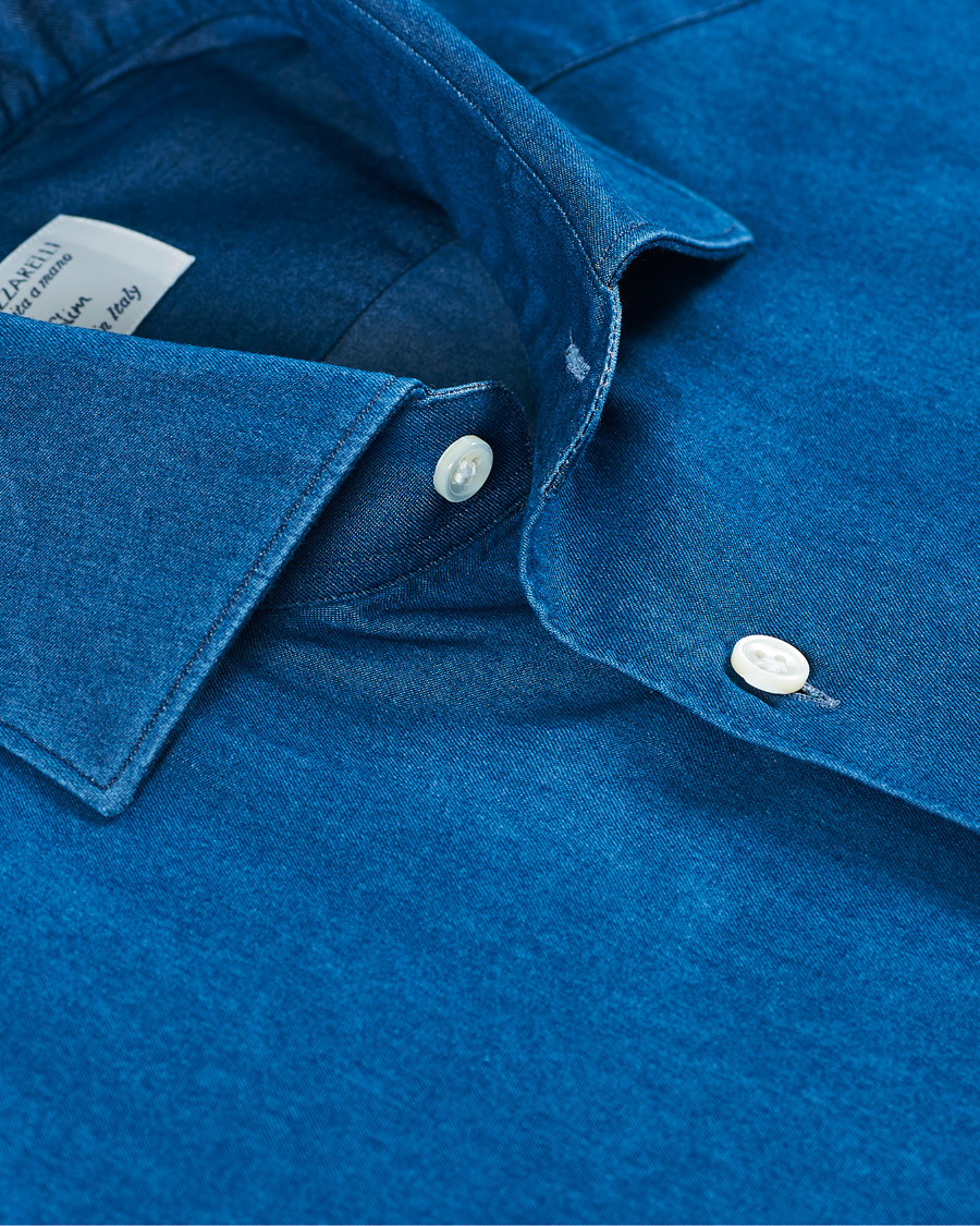 Homme | Chemises | Mazzarelli | Cut Away Down Denim Shirt Dark Indigo