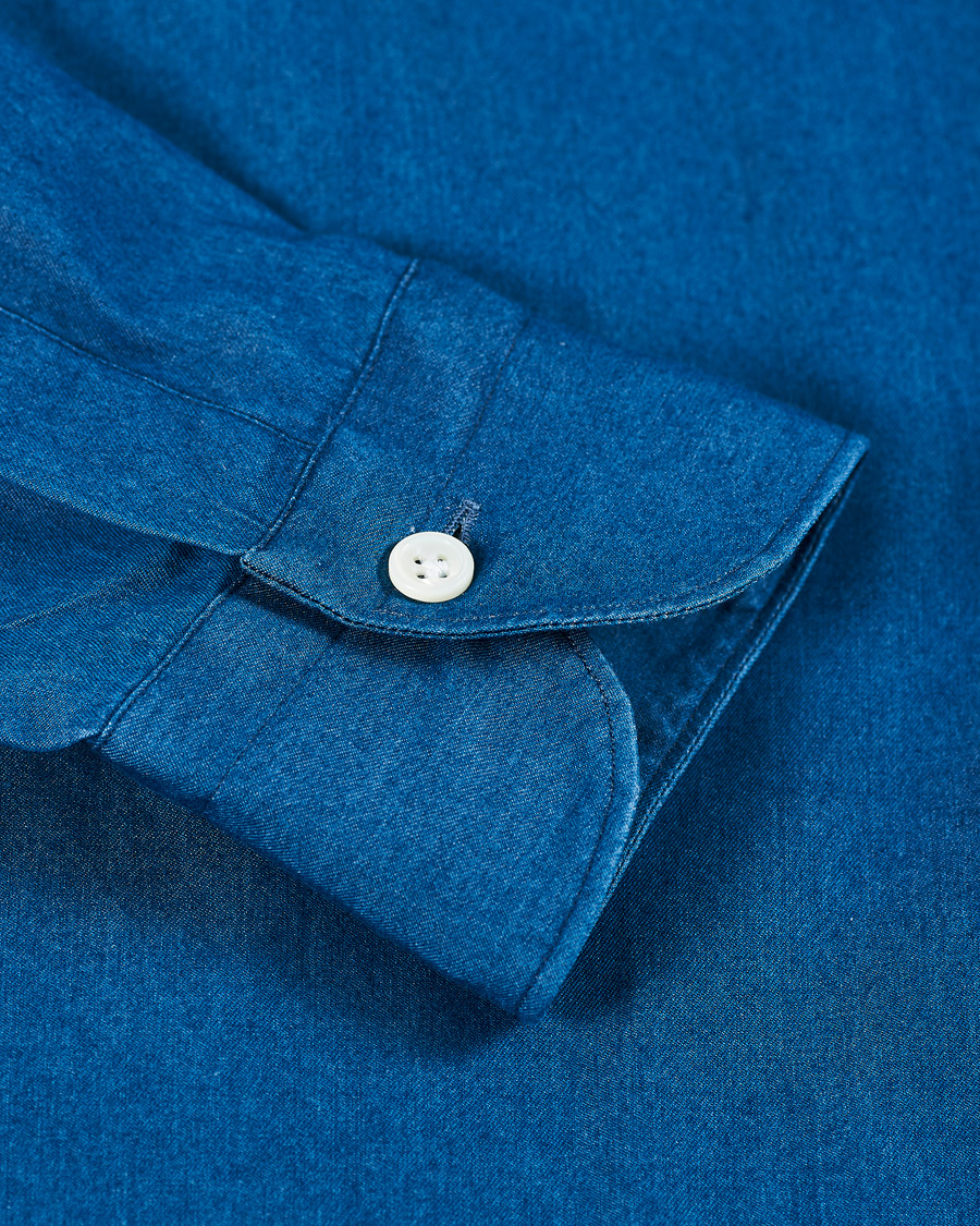 Homme | Chemises | Mazzarelli | Cut Away Down Denim Shirt Dark Indigo