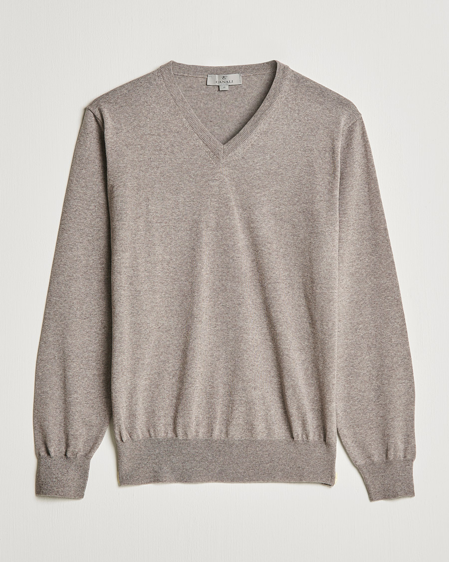 Homme | Pulls Et Tricots | Canali | Merino Wool V-Neck Taupe