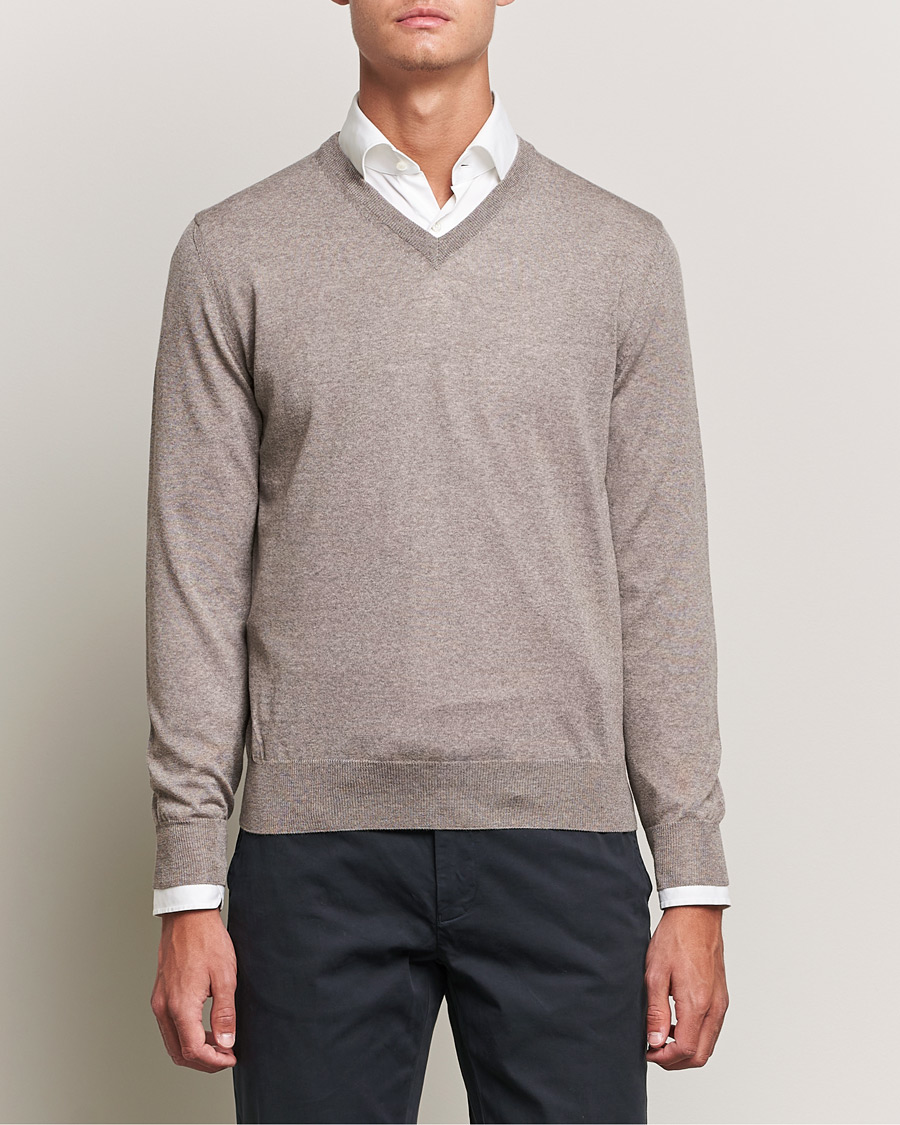 Homme | Pulls Et Tricots | Canali | Merino Wool V-Neck Taupe