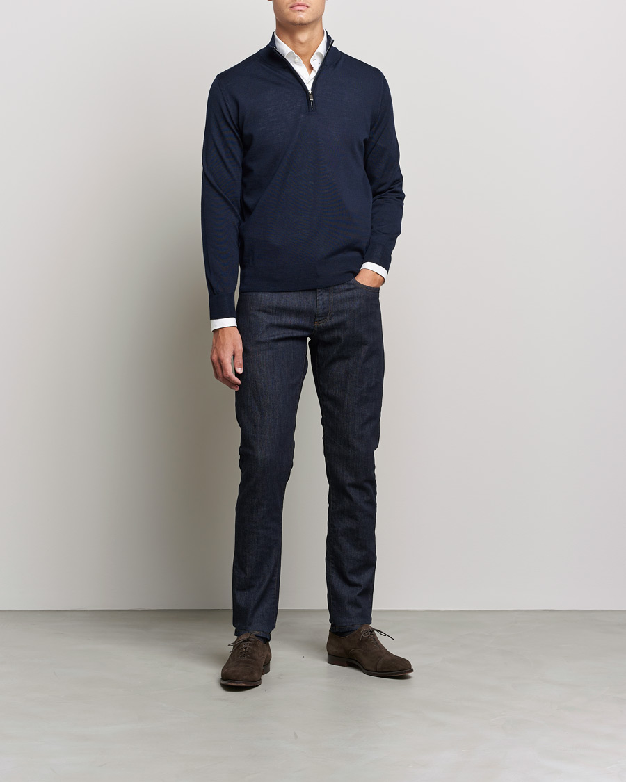 Homme | Pulls Et Tricots | Canali | Merino Wool Half Zip Navy