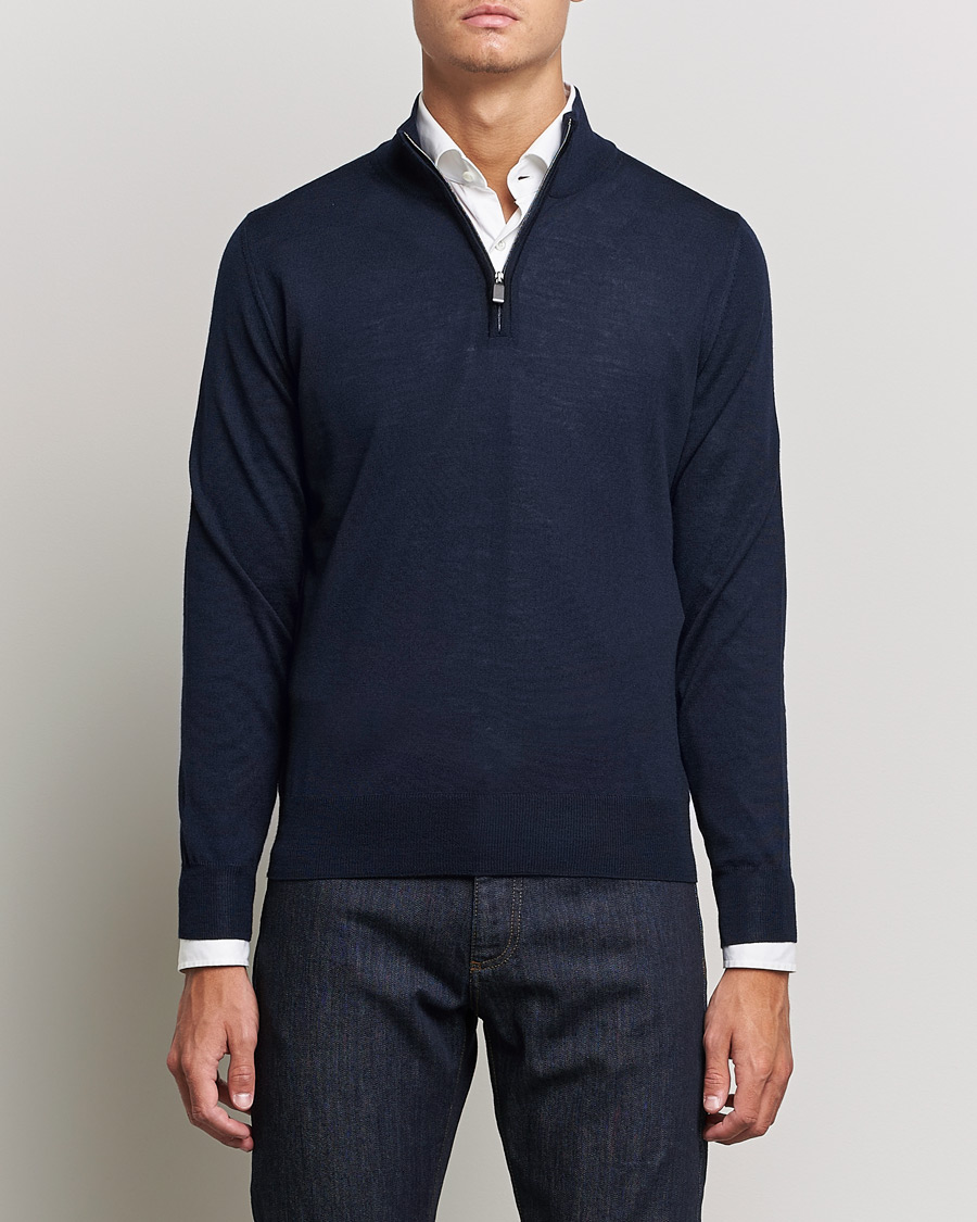 Homme | Pulls Et Tricots | Canali | Merino Wool Half Zip Navy