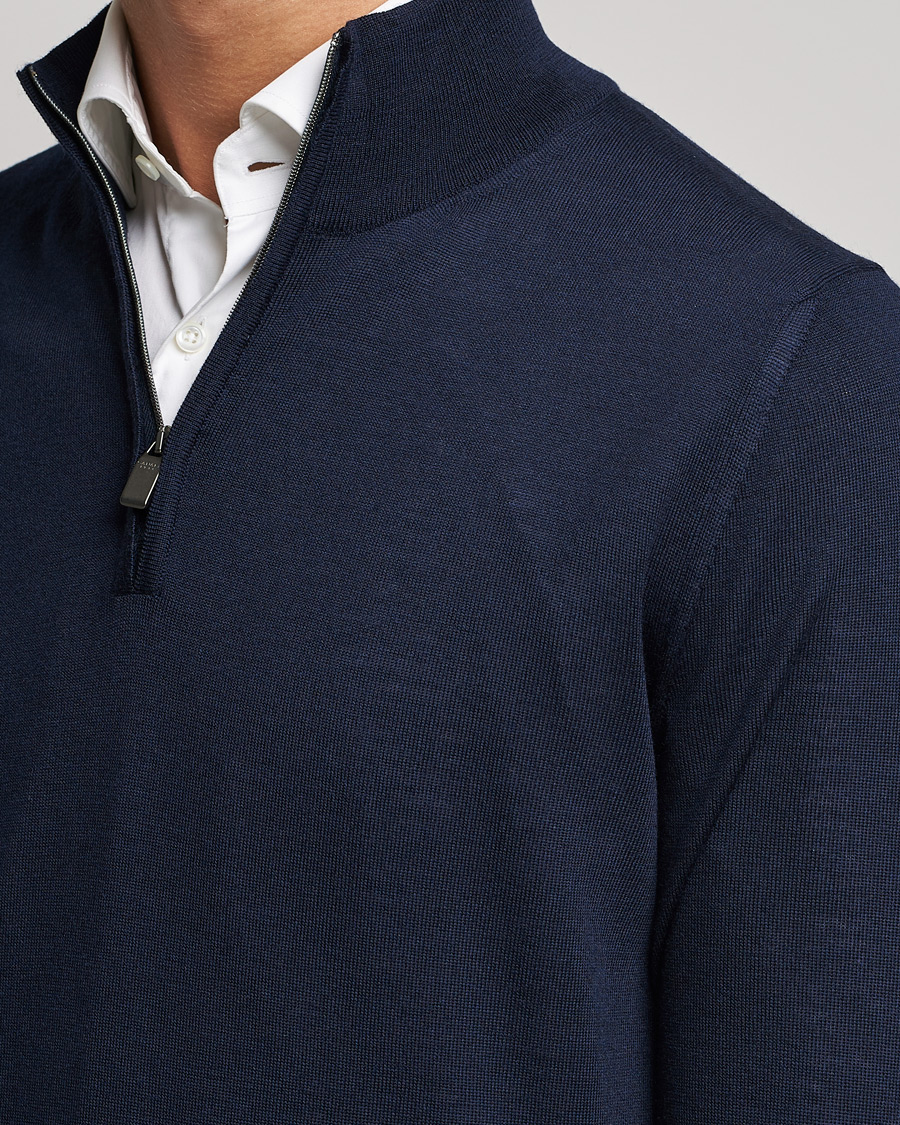 Homme | Pulls Et Tricots | Canali | Merino Wool Half Zip Navy