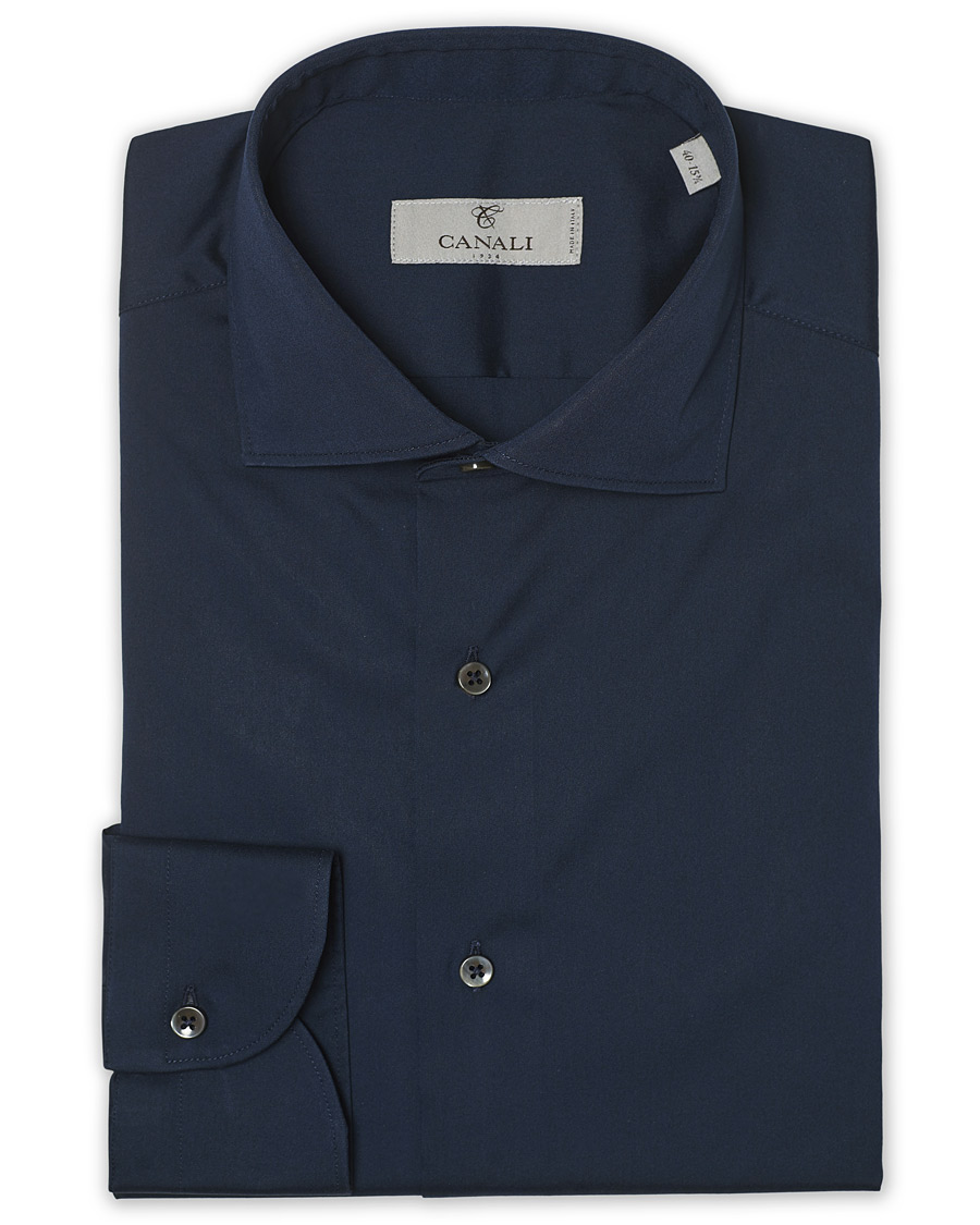 Homme | Chemises | Canali | Slim Fit Cut Away Stretch Shirt Navy