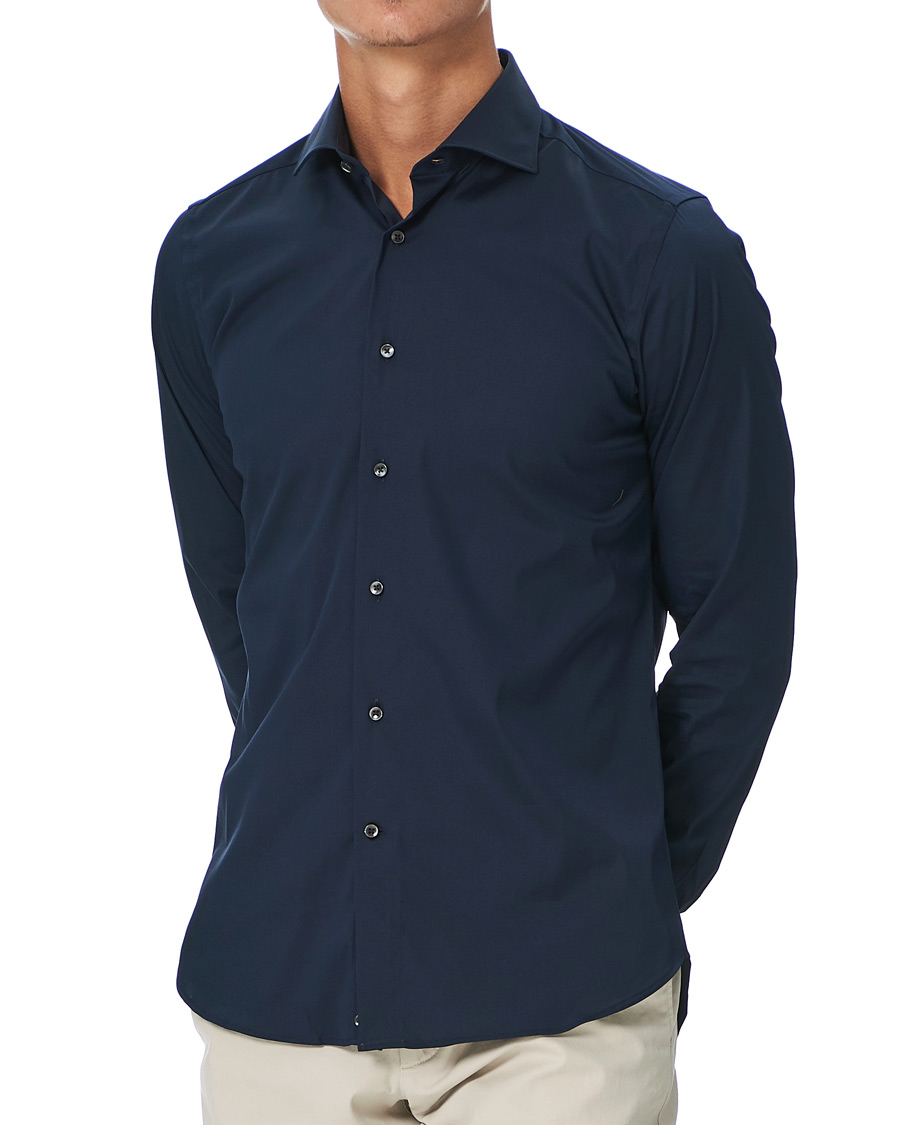 Homme | Chemises | Canali | Slim Fit Cut Away Stretch Shirt Navy
