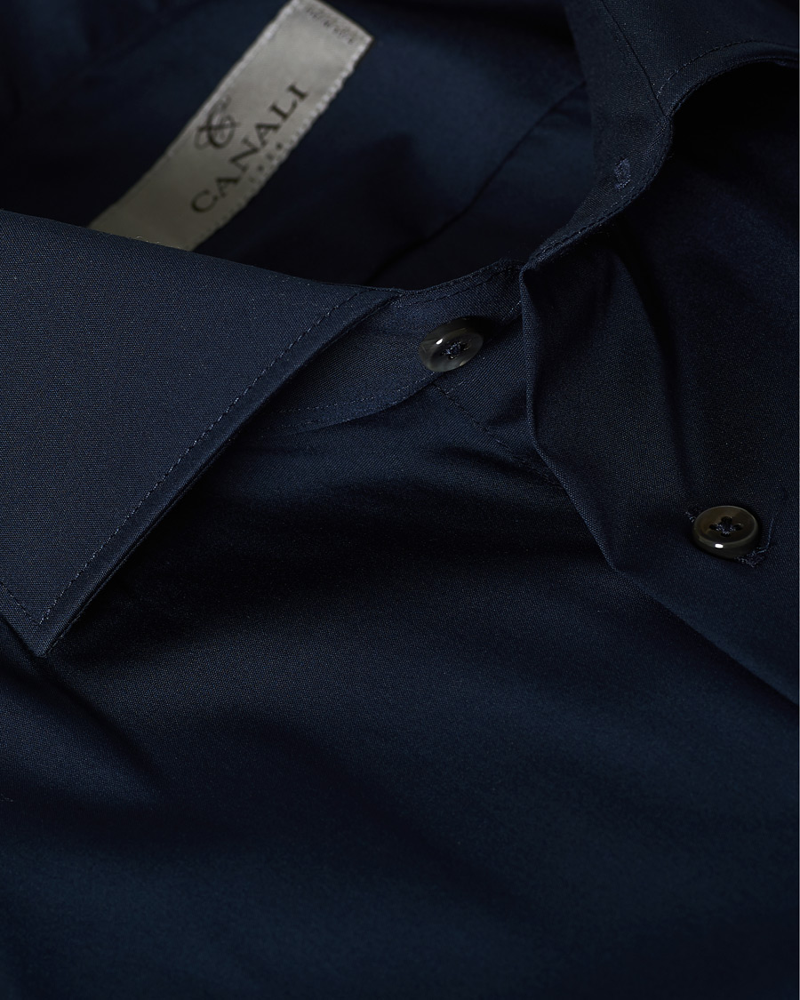Homme | Chemises | Canali | Slim Fit Cut Away Stretch Shirt Navy