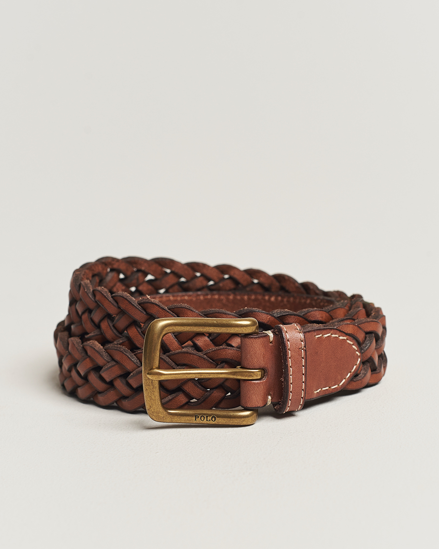 Homme | Polo Ralph Lauren Leather Braided Belt Saddle Brown | Polo Ralph Lauren | Leather Braided Belt Saddle Brown