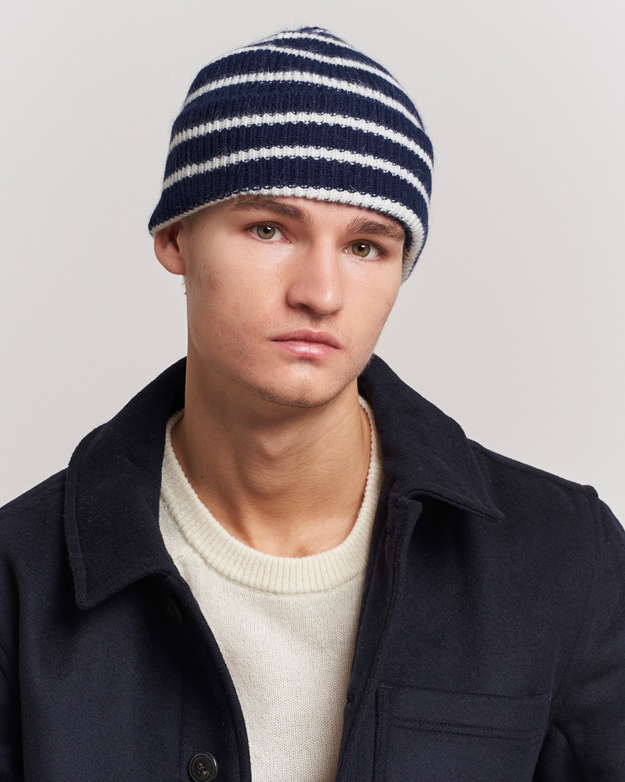 Homme | Sections | Le Bonnet | Lambswool/Caregora Beanie Midnight  Stripe