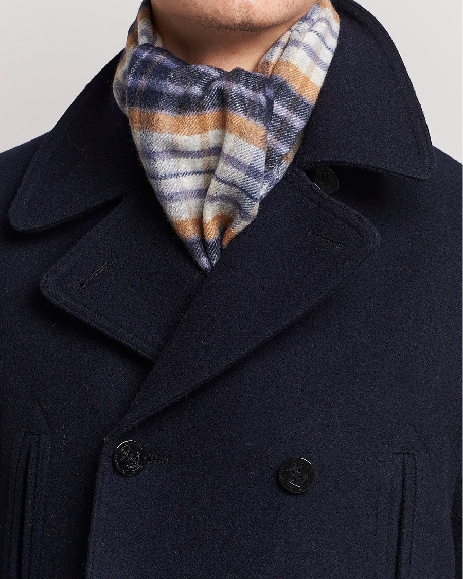 Homme | Johnstons of Elgin Cashmere Scarf Navy/Brown | Johnstons of Elgin | Cashmere Scarf Navy/Brown