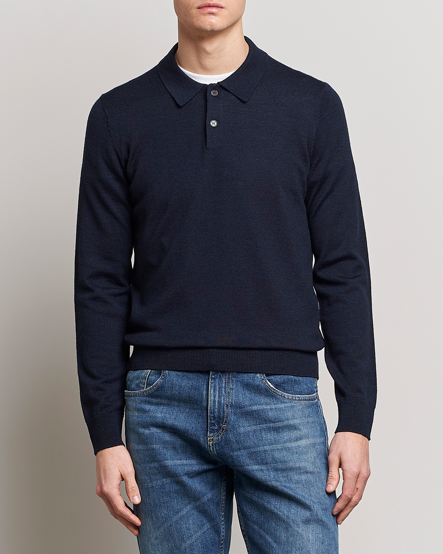 Men | Knitted Polo Shirts | Morris | Merino Polo Knit Navy