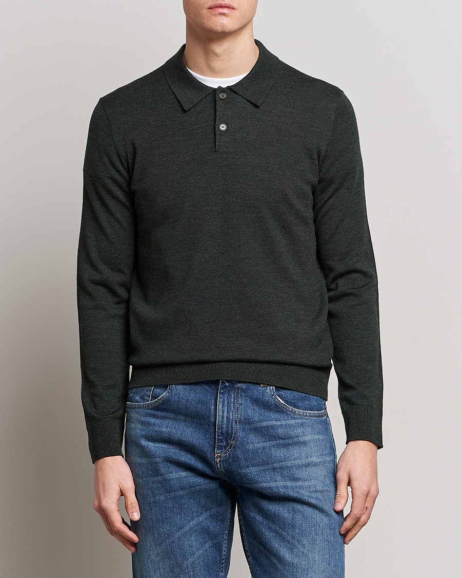 Men | Knitted Polo Shirts | Morris | Merino Polo Knit Dark Green