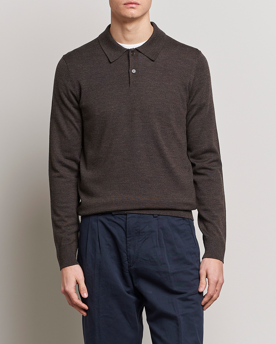 Men | Knitted Polo Shirts | Morris | Merino Polo Knit Brown