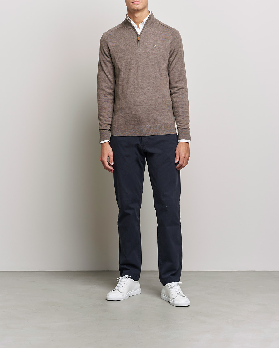 Homme | Pulls Et Tricots | Morris | John Merino Half Zip Light Brown