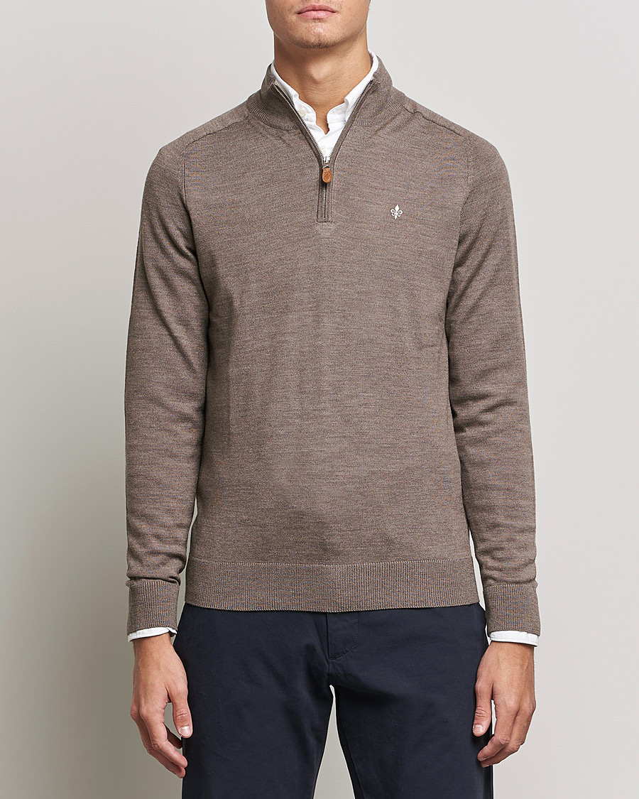 Homme | Pulls Et Tricots | Morris | John Merino Half Zip Light Brown