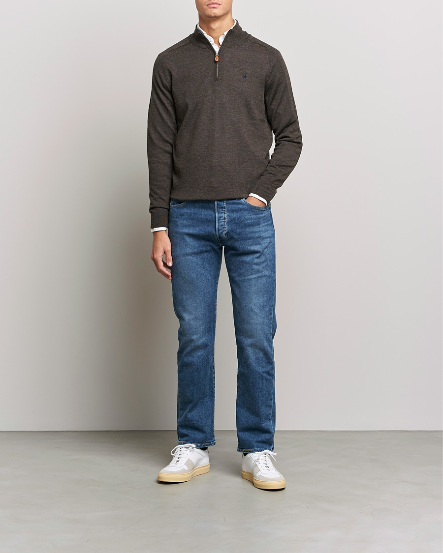 Homme | Pulls Et Tricots | Morris | John Merino Half Zip Dark Brown