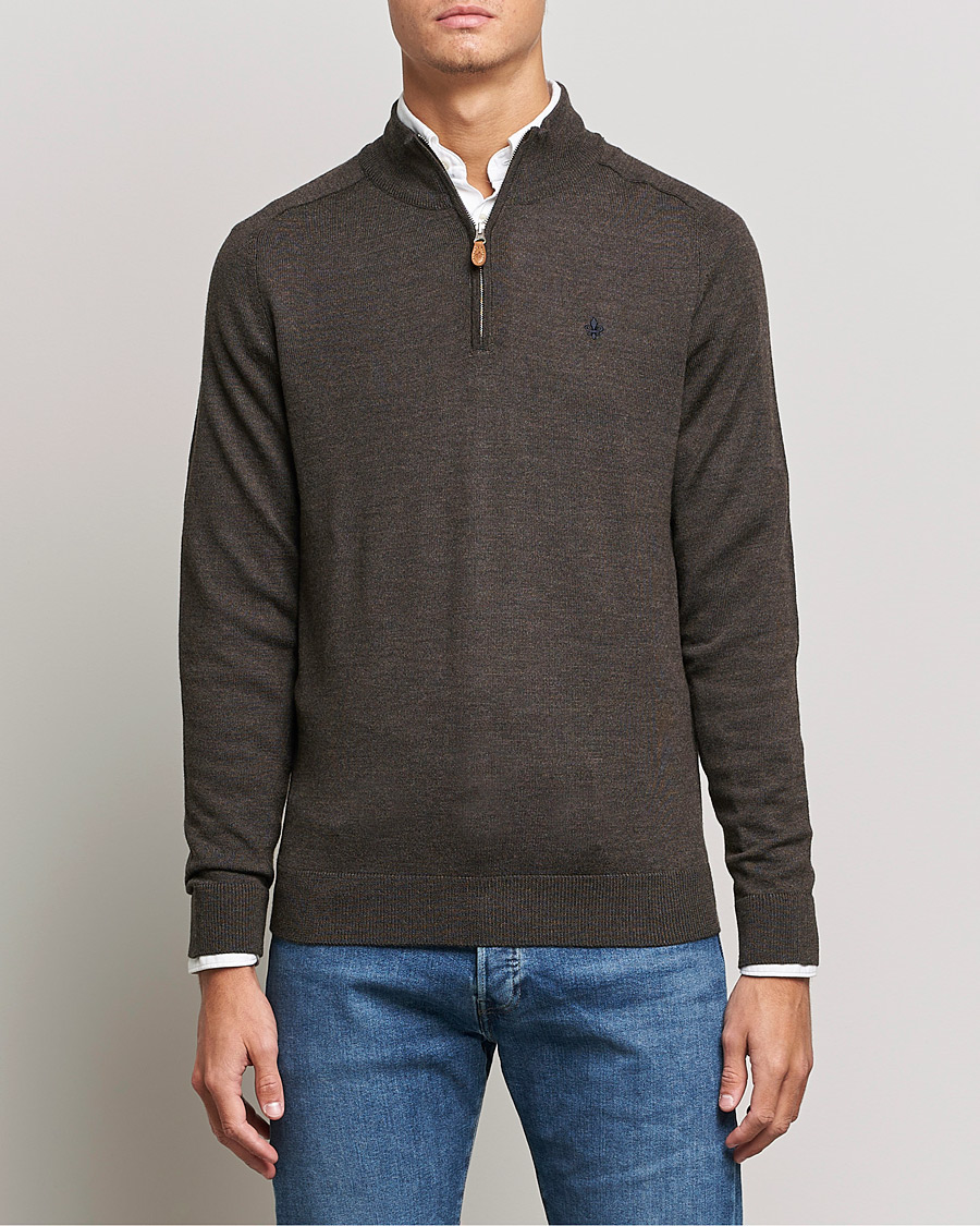 Homme | Pulls Et Tricots | Morris | John Merino Half Zip Dark Brown