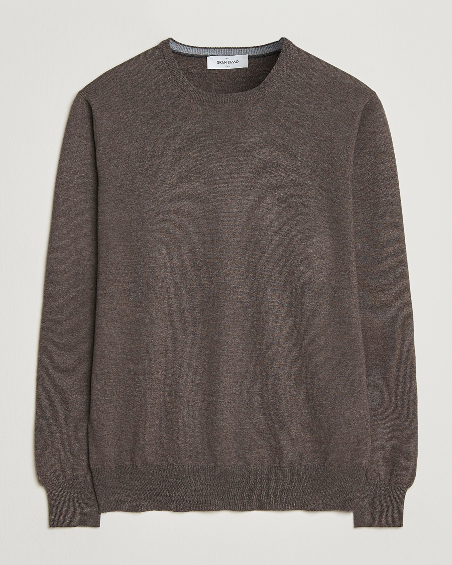 Homme | Pulls Et Tricots | Gran Sasso | Merino Fashion Fit Crew Neck Pullover Brown Melange