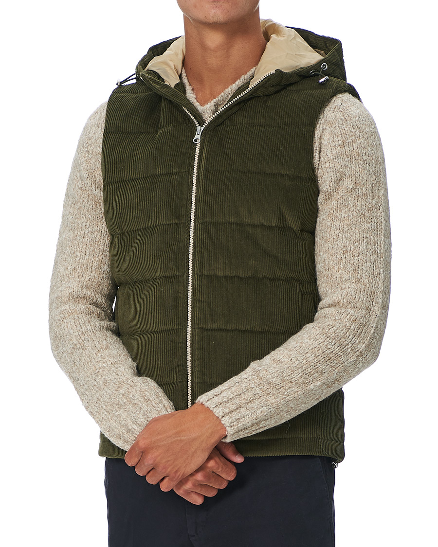 Homme | Manteaux Et Vestes | Stenströms | Padded Corduroy Hood Vest Olive