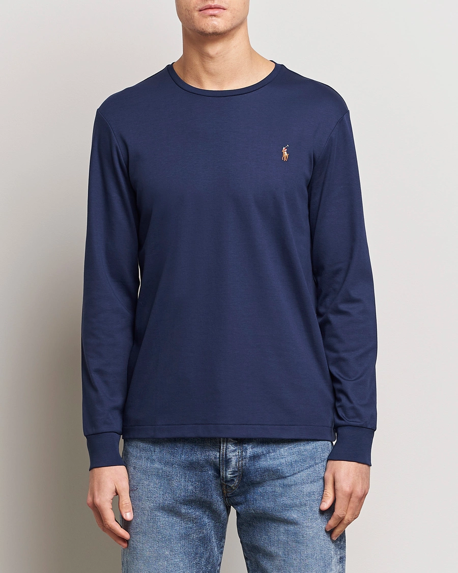 Herre | T-Shirts | Polo Ralph Lauren | Luxury Pima Cotton Long Sleeve T-Shirt Refined Navy