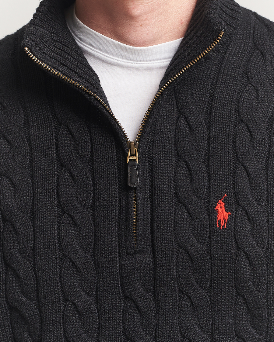 Polo Ralph Lauren Cotton Cable Half Zip Polo Black - Acheter Polo