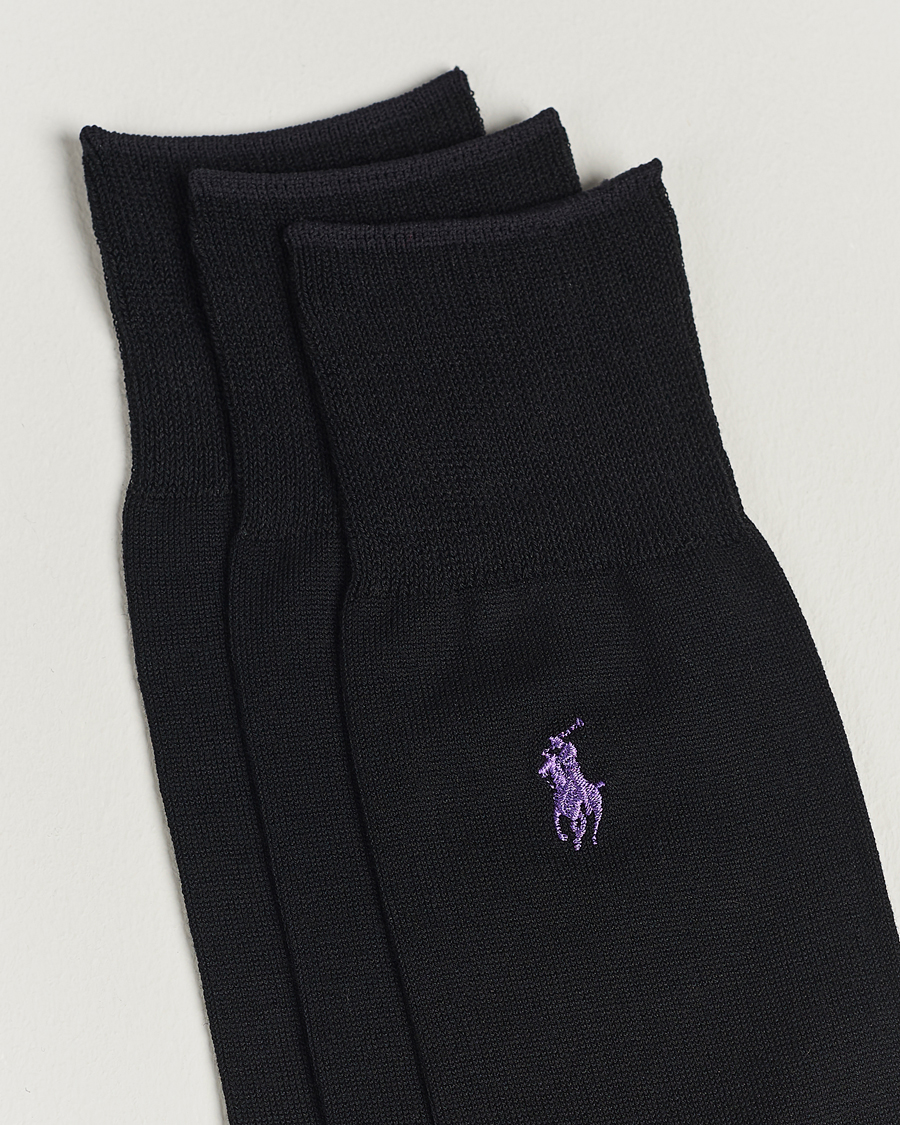 Homme | Preppy Authentic | Polo Ralph Lauren | 3-Pack Mercerized Cotton Socks Black