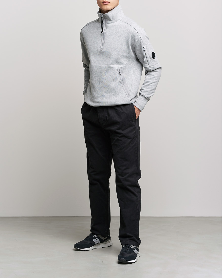 Homme | Pulls Et Tricots | C.P. Company | Diagonal Raised Fleece Half Zip Lens Sweatshirt Grey Mel