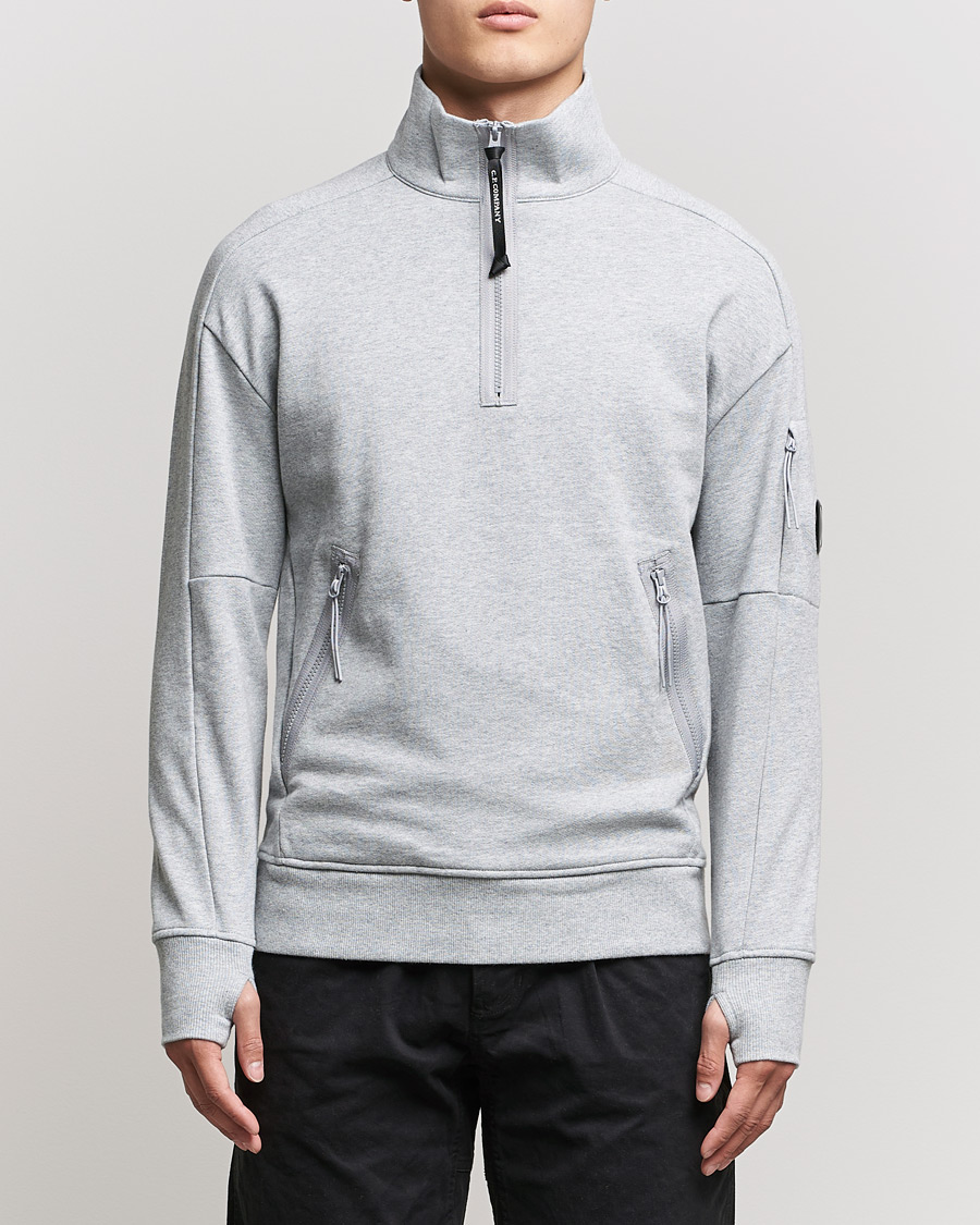 Homme | Pulls Et Tricots | C.P. Company | Diagonal Raised Fleece Half Zip Lens Sweatshirt Grey Mel
