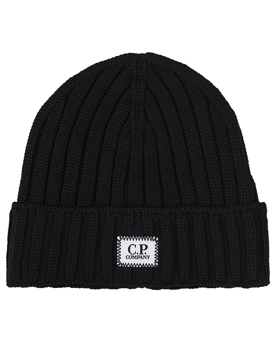 Homme | C.P. Company Knitted Merino Logo Beanie Black | C.P. Company | Knitted Merino Logo Beanie Black