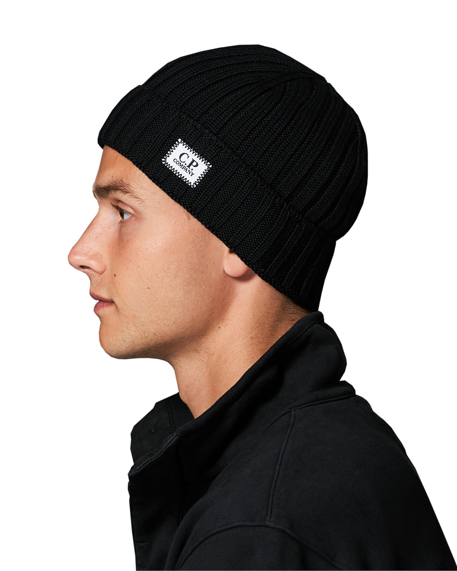Homme | C.P. Company Knitted Merino Logo Beanie Black | C.P. Company | Knitted Merino Logo Beanie Black