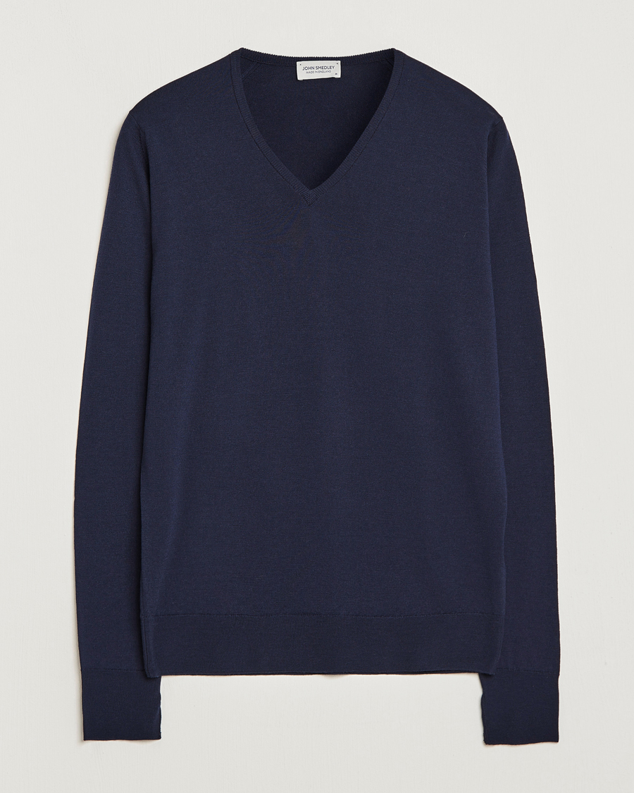 Homme | Pulls Et Tricots | John Smedley | Bobby Extra Fine Merino V-Neck Pullover Midnight