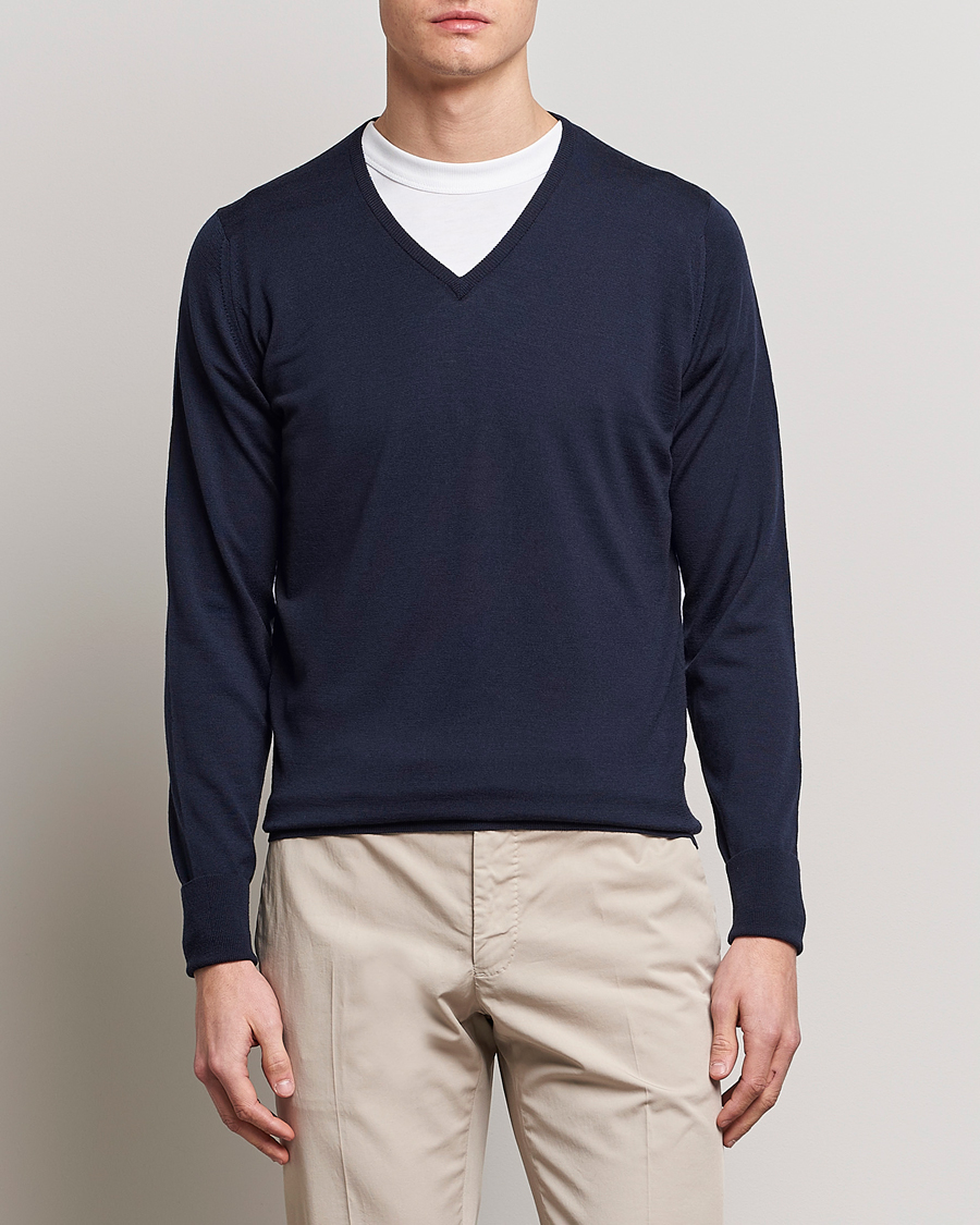 Homme | Pulls Et Tricots | John Smedley | Bobby Extra Fine Merino V-Neck Pullover Midnight