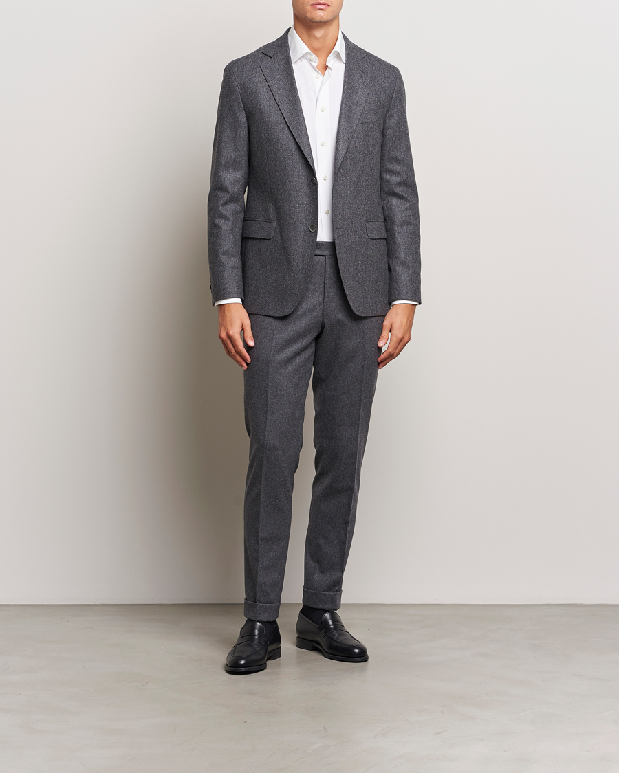 Homme | Pantalons | Oscar Jacobson | Denz Turn Up Flannel Trousers Grey Melange