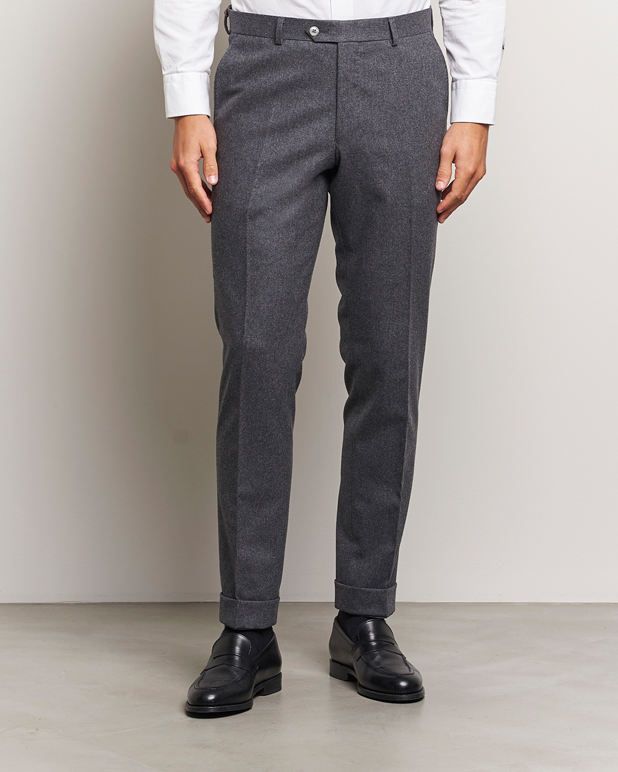 Homme | Pantalons | Oscar Jacobson | Denz Turn Up Flannel Trousers Grey Melange
